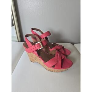 Franco Sarto Wedge 8 Coral Leather Cork Sandals Vacation Cruise Summer Spring